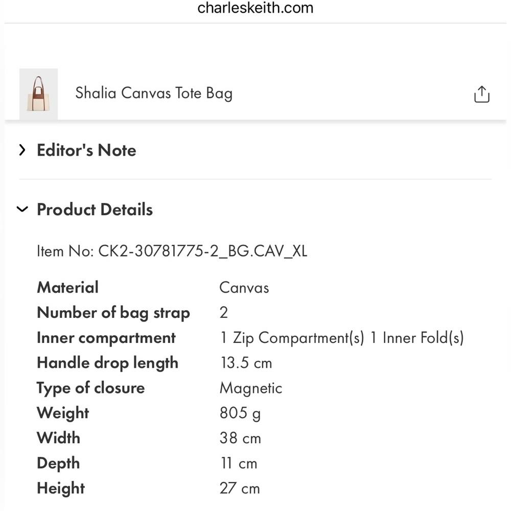 Charles & Keith Beige and Brown Canvas Tote Bag - Picture 5 of 6